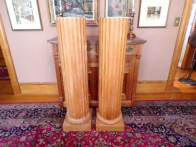 $1999 • Buy ALL WOOD Fluted Ionic Pedestal Columns Square Plinth Base Italy PAIR 49  Classic