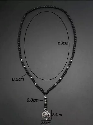 Necklace Round Black Stone Beaded Men 69 Cm 117 Beads • $7.50