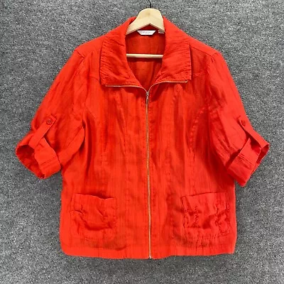 Erin London Jacket Women L Large Red Full Zip 3/4 Sleeve Collared Pockets Rayon • $9.65