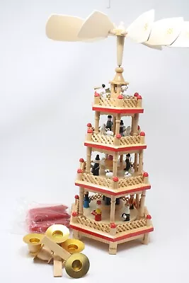 $85 • Buy Vintage 4 Tier Revolving Wood Christmas Nativity Pyramid Carousel German Style