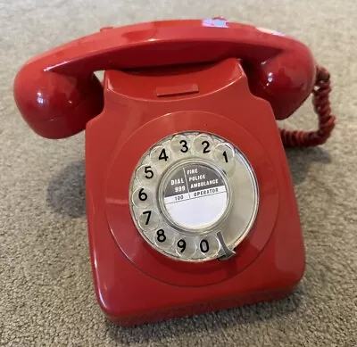 Vintage Lacquer Red GPO 746 Rotary Dial Telephone - Diakon Handset - Brit Retro • £34.99