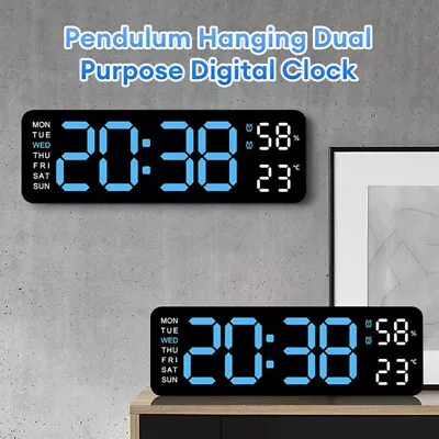 Digital LED Desk Alarm Clock Large LED Display Wall Clock Temperature Humidity • £11.47