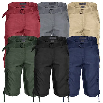 Mens Cotton Cargo Shorts Multi-Pocket Lightweight Belted Casual Relaxed Fit • $23.34