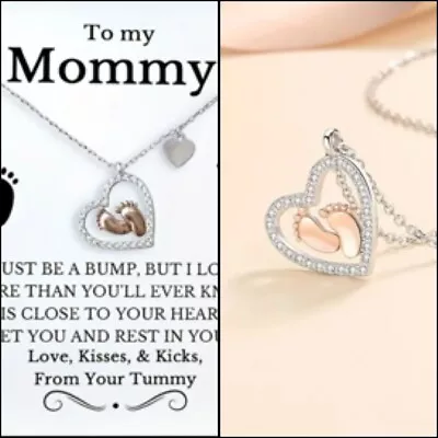 Gift Boxed Baby Feet Heart Necklace Expecting Mom Mommy Rose Gold Shower Gifts • $16.50