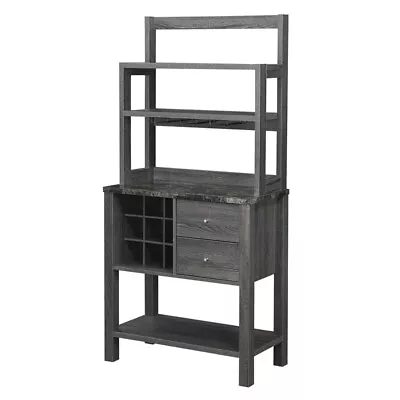 Pemberly Row Serving Bar In Faux Black Marble And Weathered Gray Wood Finish • $255.02