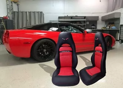 Corvette C5 Sports 1997-2004 In Red & Black Faux Leather Car Seat Covers • $270