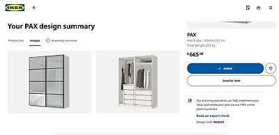 £100 • Buy Ikea Pax Wardrobe With Sliding Doors