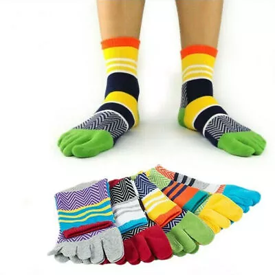 5 Pairs Men Five Finger Toe Striped Sport Casual Cotton Breathe Crew Socks 7-11 • $13.99