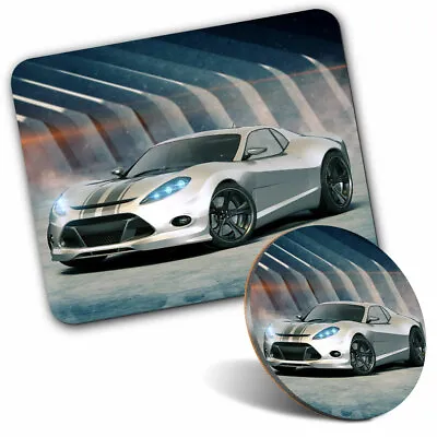 £6.99 • Buy Mouse Mat & Coaster Set - Silver Concept Car Sports Car  #14463