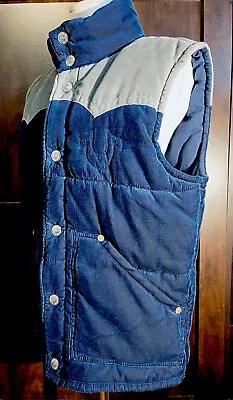 TRUE RELIGION CARTER Vest Jacket Logo Navy Blue Grey Corduroy Men’s Size Large • $99.95