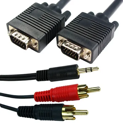 10M PC Laptop To TV Cable Kit VGA SVGA Male & 3.5mm Jack Plug 2 RCA Audio Lead • £21.49