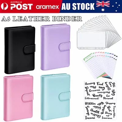 A6 PU Leather Binder Cover Binder Pockets Cash Envelope Wallet Planner Notebooks • $12.86