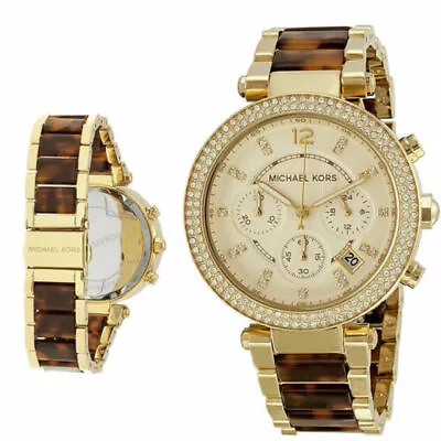 New Michael Kors Parker Tortoise Shell+gold Tone+chronocrystals Watch Mk5688 • £221.17