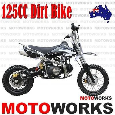 MOTOWORKS 125CC DIRT TRAIL PIT MOTOR 2 WHEELS PRO BIKE Kick Start Black • $899