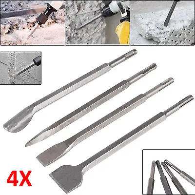 £7.89 • Buy 4 PIECES SDS CHISEL SET FOR HAMMER DRILL FLAT POINTED GROOVE GOUGE 250mm MASONRY