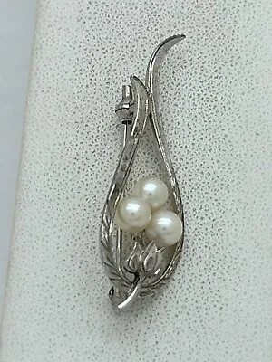 Mikimoto Sterling Silver Akoya Pearl Flower 1.75” Pin Brooch 2.9g • $124.99