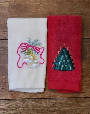 Set Of 2 Vintage Christmas Hand Towels Embroidered • $6.99