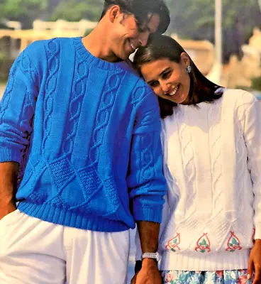 KNITTING PATTERN MENS WOMENS LADIES CABLE JUMPER DK  Pattern 32 - 42  - 83A • £2.15