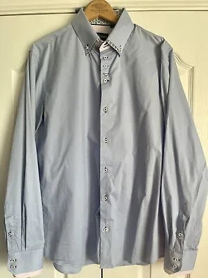 Feelingood Stylish Mens Blue Long Sleeve Button Up Stylish Cotton French Cuff L • $19.99