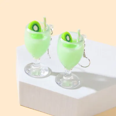 Creative Designer Jewellery Green Resin Fruit Kiwi Drink Chunky Hook Earrings • $2.99