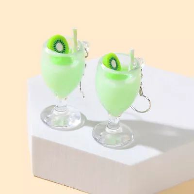 Creative Designer Jewellery Green Resin Fruit Kiwi Drink Chunky Hook Earrings • $2.99