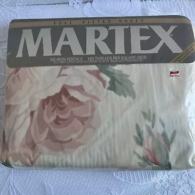 Vintage MARTEX FULL FITTED Sheet Maggie's Rose Pink Green Cottage Core • $24.95