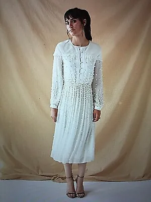 INTROPIA Portugal Anthropologie Hand Embroidered White Gold Bead Dress NWT 44 12 • $198
