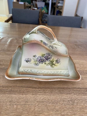 $28.99 • Buy Vintage Hand Painted Wildflower Covered Cheese Dish Or Butter Keeper Greens