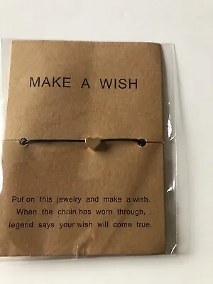 Make A Wish Star Heart Charm Jewellery Bracelet Black Friendship Xmas Gift • £3.99