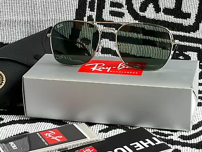 Ray-Ban Caravan RB3136 003 58-14 Sunglasses Metal Silver Lenses Green Classic • $89.99