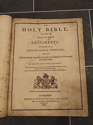 1808 Holy Bible Vintage Old New Testament Edinburgh Hunter Blair Bruce Leather • £60