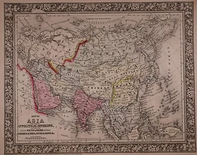 Authentic 1864 Mitchell's Atlas Map ~ ASIA CHINA INDIA SIAM ~ FreeS&H • $20