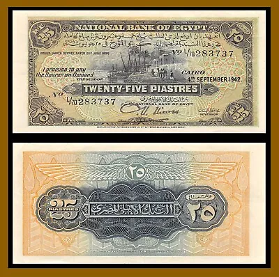 $124.99 • Buy Egypt 25 Piastres, 1942 P-10c Camel Palms Khafra Banknote (VF+)