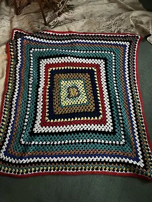 Vintage Afghan Crochet Blanket Throw Stripe Blanket Handmade Multi Coloured • £16