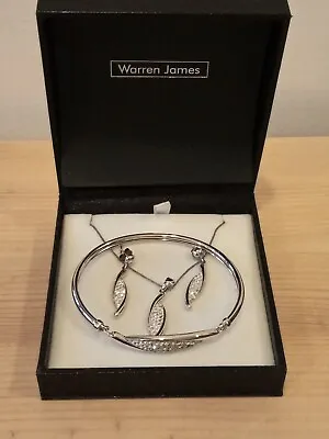 Warren James Jewellery Set Sterling Silver Earrings Bangle Bracelet Necklace • £49.99