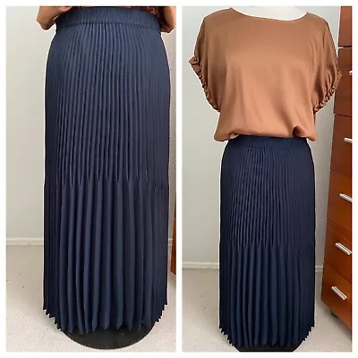 NWT Max Edition Maxi/Midi Skirt Pleated Navy Blue Size Medium Petite • $34