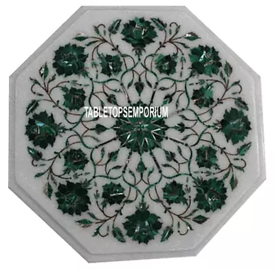 12  White Marble Top Mosaic Table Malachite Floral Inlay Marquetry Work Decor • $401.28