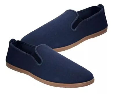 Womens Ladies Casual Navy Canvas Pumps Deck Shoes Trainers Gym Plimsolls Sizes • £7.85