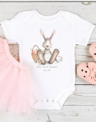 £8.99 • Buy Personalised Grey Pink Bunny First Easter L Babygrow L Bodysuit L Vest