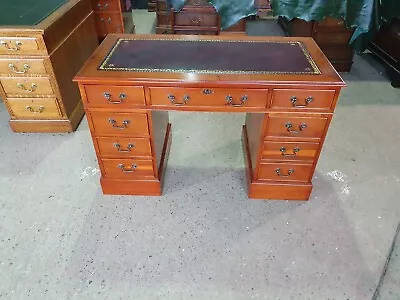 STUNNINGLY RESTORED ANTIQUE STYLE 4 X 2 YEW WOOD PEDESTAL DESK • £445