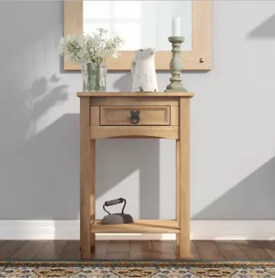 Rustic Small Console Table Drawer Solid Wood Hall Telephone Lamp Side End Table • £44.97