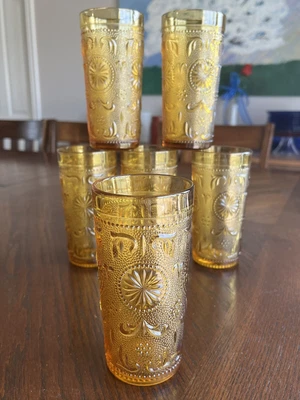 $32 • Buy 6 Vintage Brockway American Concord Amber Flat Tumblers Glasses