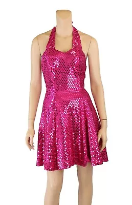 Unbranded Vintage 80s 90s Pink Sequin Dot Halter Party Prom Dress Sz 5/6 • $99.98