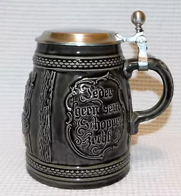 Vintage Marzi Remy Blue Moulded Stoneware Beer Stein W/ Pewter Lid Zinn • $19.99