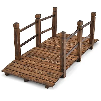 1.5M Wooden Garden Bridge Decorative Arc Footbridge Walkway W/Safety Guardrails • £62.95