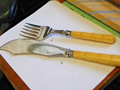 Antique Mappin & Webb Sheffield Fish Serving Set Fork Knife Celluloid Handle • $9.99