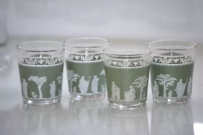 Vintage Jeanette Wedgwood Jasperware Green Tumblers Green Glasses Set Of 4 Roman • $15.50