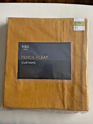 Bnip M&s Ochre Linen Blend Thermal Pencil Curtains Wide Width 66  Drop 54  • £30