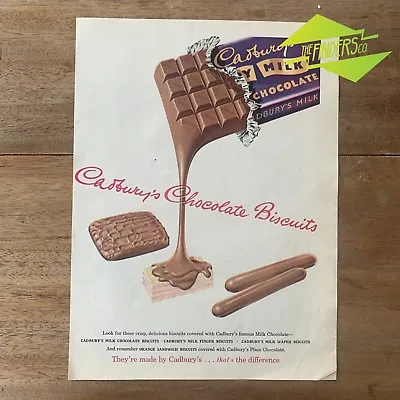 Vintage 1953 Cadburys Chocolate Biscuits Original Print Advertisement • $35