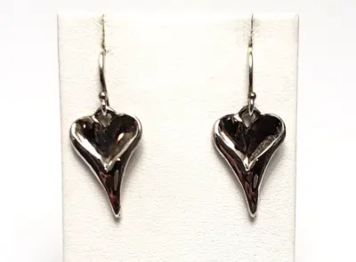 Hagit Gorali Israel Sterling Silver Elongate Heart Dangle Earrings • $49.95